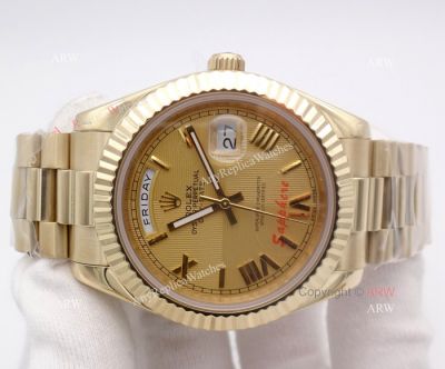 Fake Rolex Day Date Watch 40mm All Gold President Gold Roman Markers